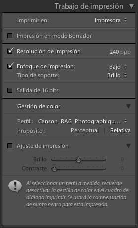 Configuración Gestión Color Lightroom